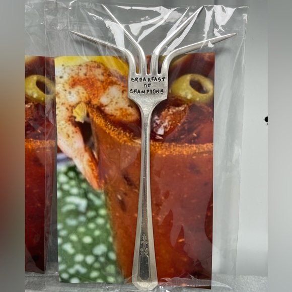 Set of 2 Bloody Mary garnish stir forks breakfast of champs Hand crafted/stamped - Picture 7 of 8